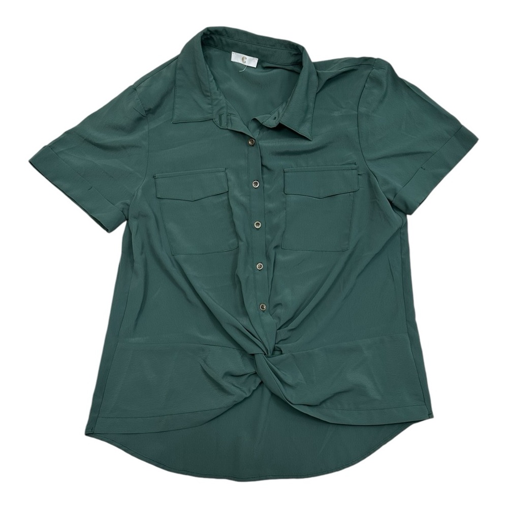 C Label Green Front Twist Button Up Womens Shirt Medium